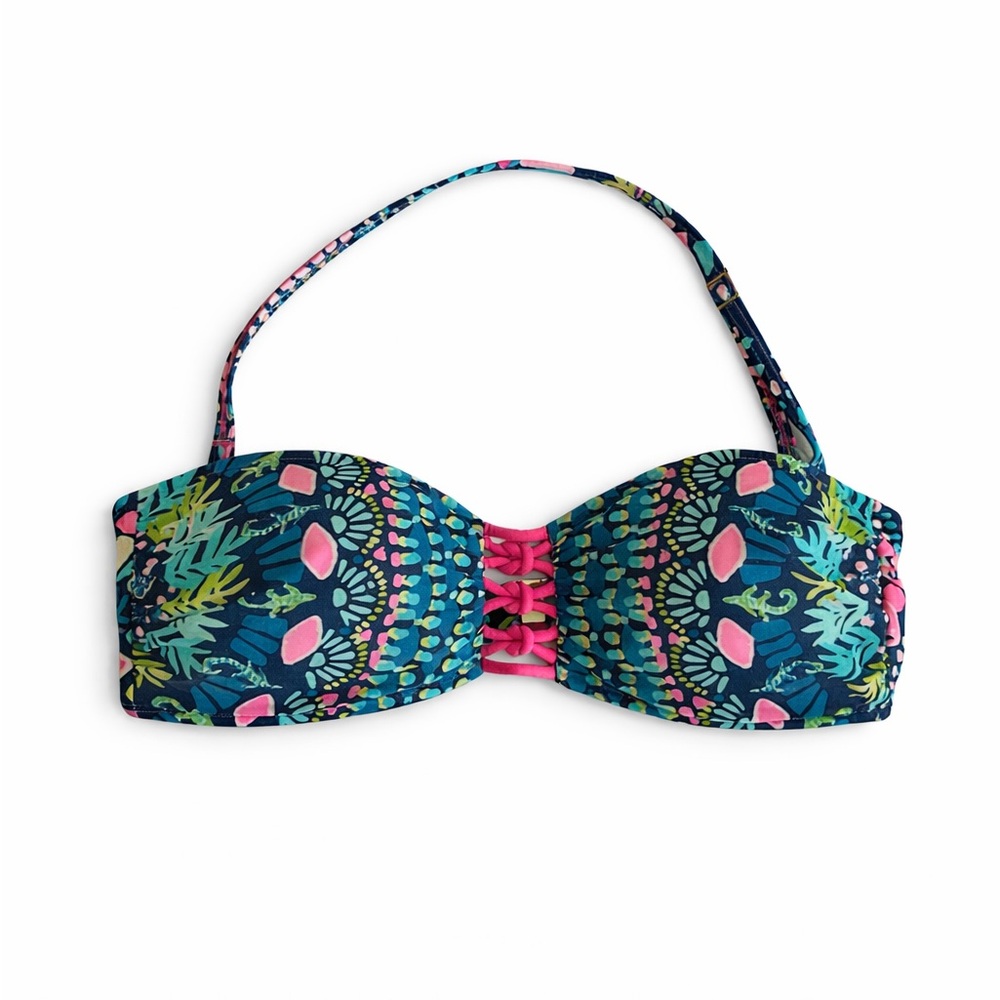 LILLY PULITZER LATTICE BANDEAU INKY NAVY GLOW & Flow Strap Bikini Palm Beach